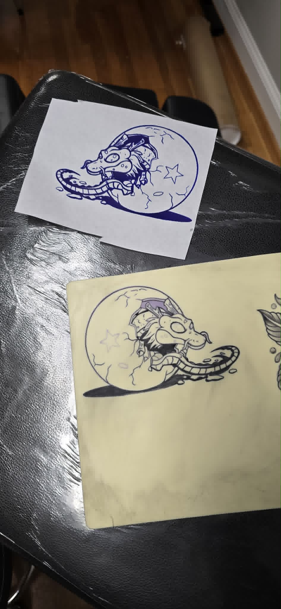 Dragon moon tattoo on fake skin