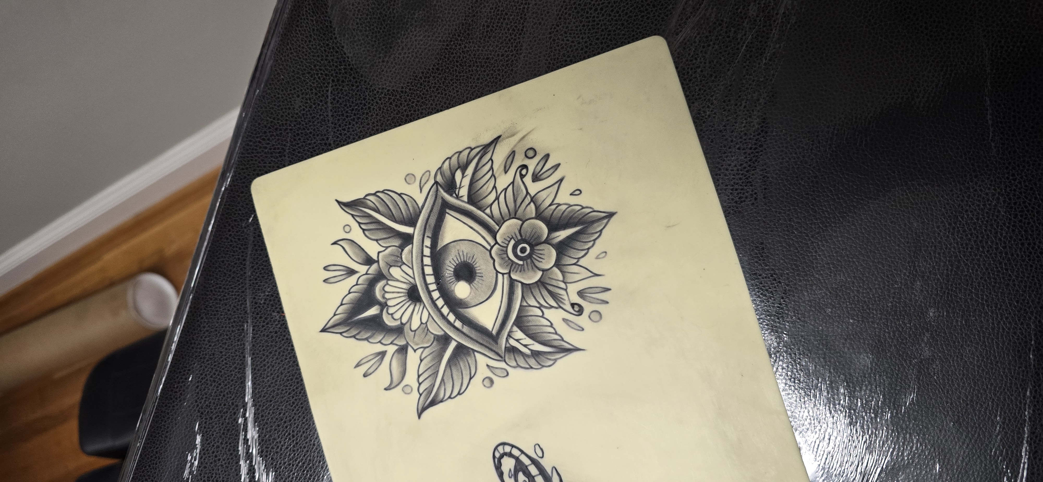 Tattooed fake skin practice piece